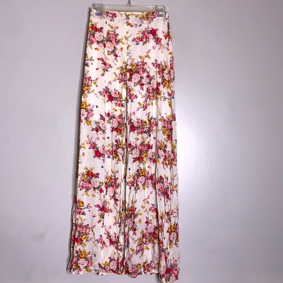 Reverse floral maxi button front skirt with front slit 90s style small - Picture 1 of 5
